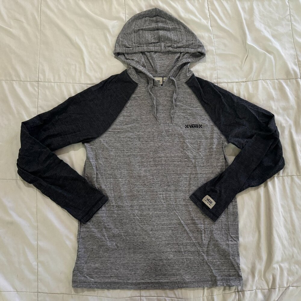 VANS Gray Black Hoodie Baseball Long Sleeve Tee Shirt T-Shirt Men sz Small
